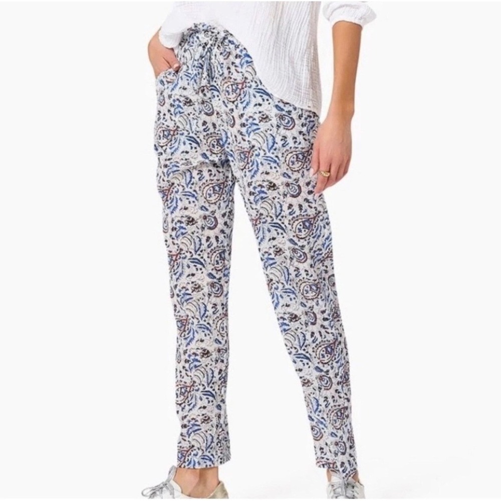 Xirena‎ Taylor Drawstring Blue White Mosaic Paisley Cotton Elastic Waist Large